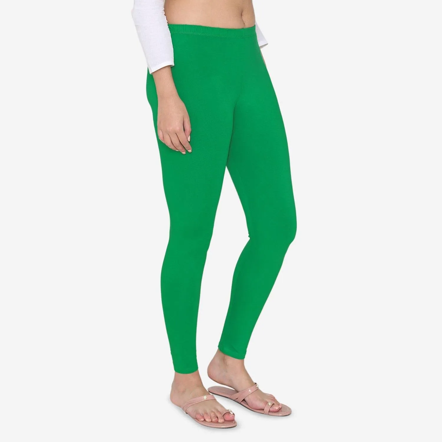 Women's Cotton Ankle leggings (Free Size) - Pepper Green