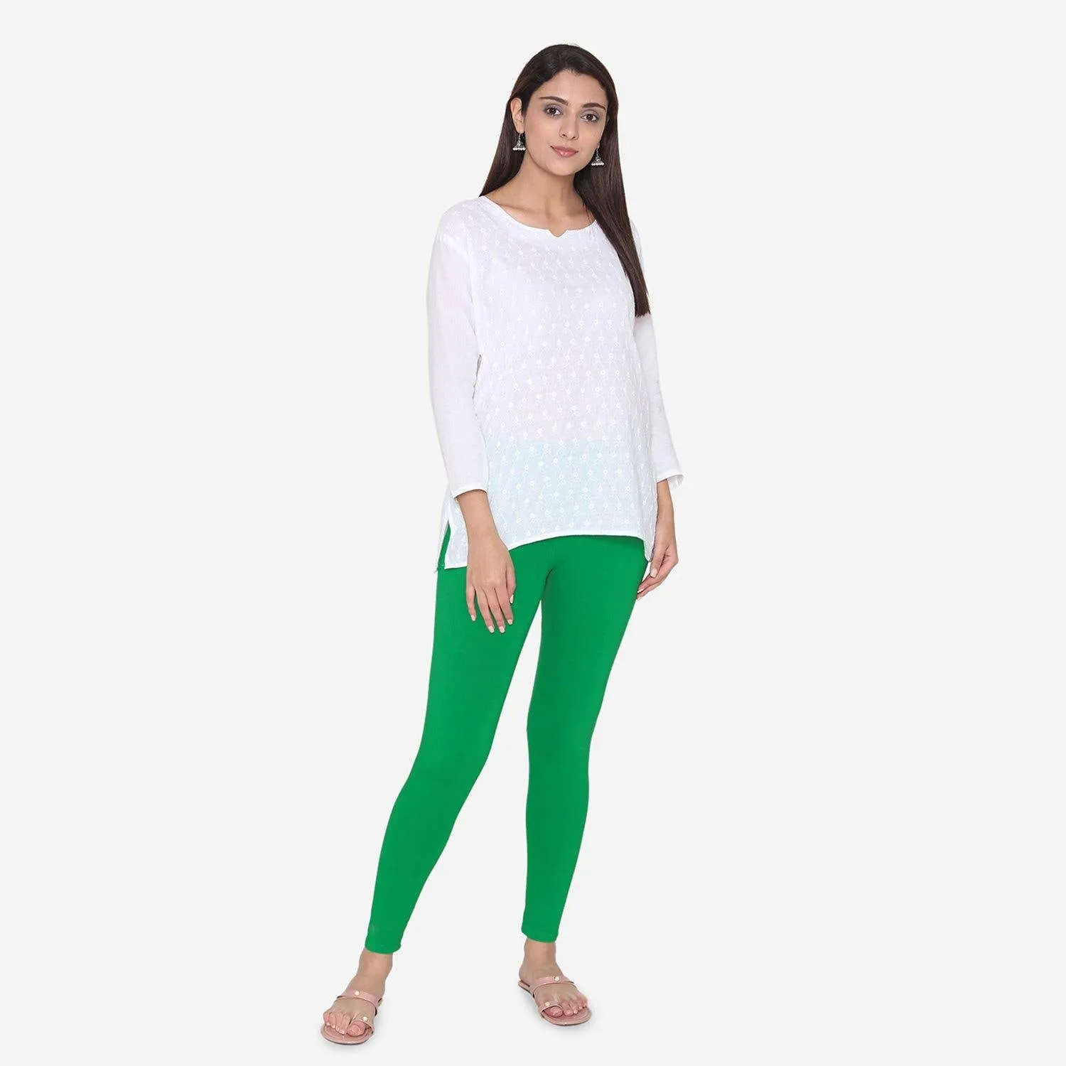 Women's Cotton Ankle leggings (Free Size) - Pepper Green