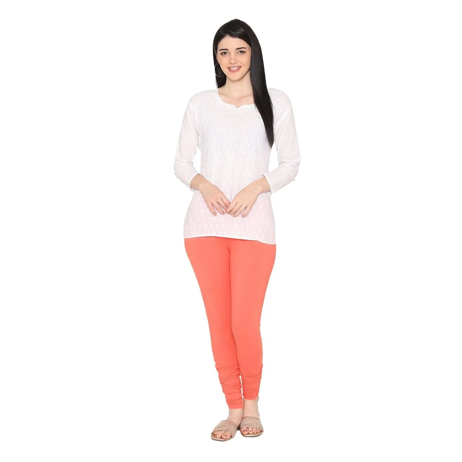 Women's Cotton Churidar Leggings (Free Size) - Cherry