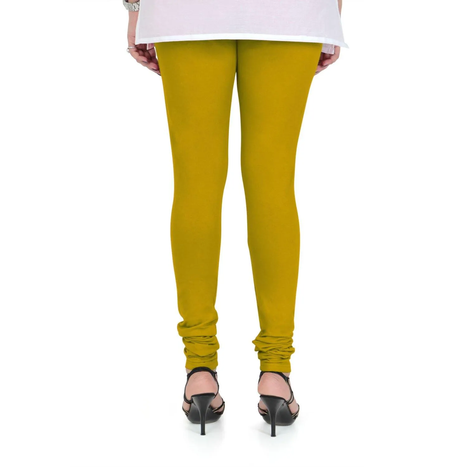 Women's Cotton Churidar Leggings (Free Size) - Golden