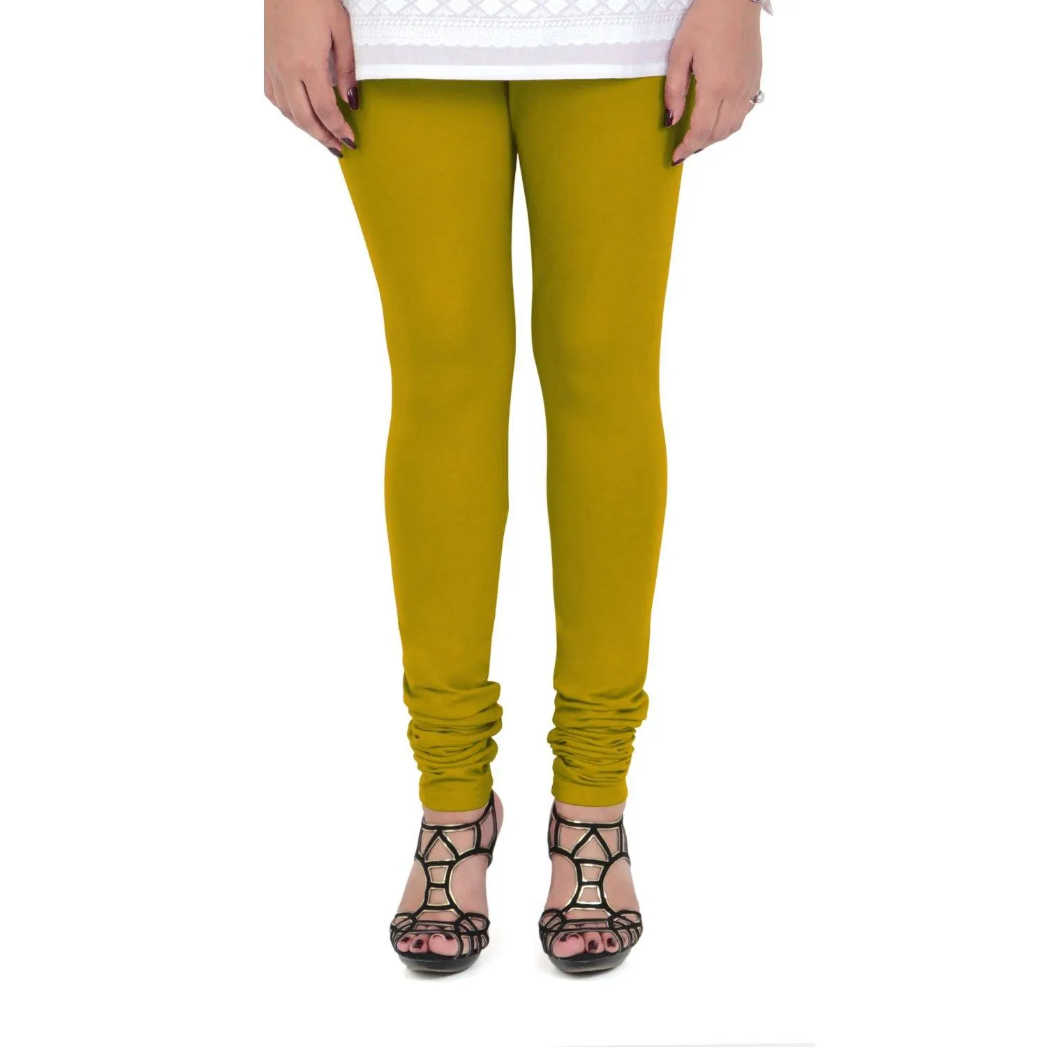 Women's Cotton Churidar Leggings (Free Size) - Golden