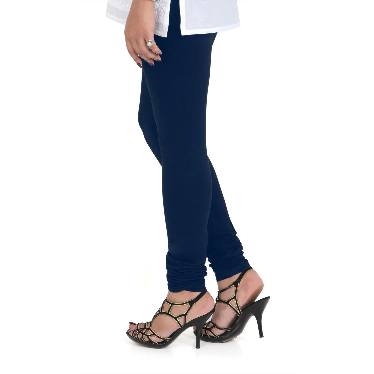 Women's Cotton Churidar Leggings (Free Size) - Navy