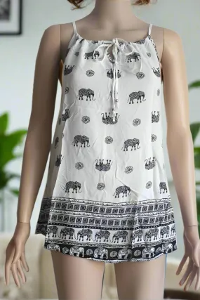 Womens Elephant Paisley Graphic Tank Top Summer Shirt White/Black Sizes S/M/L