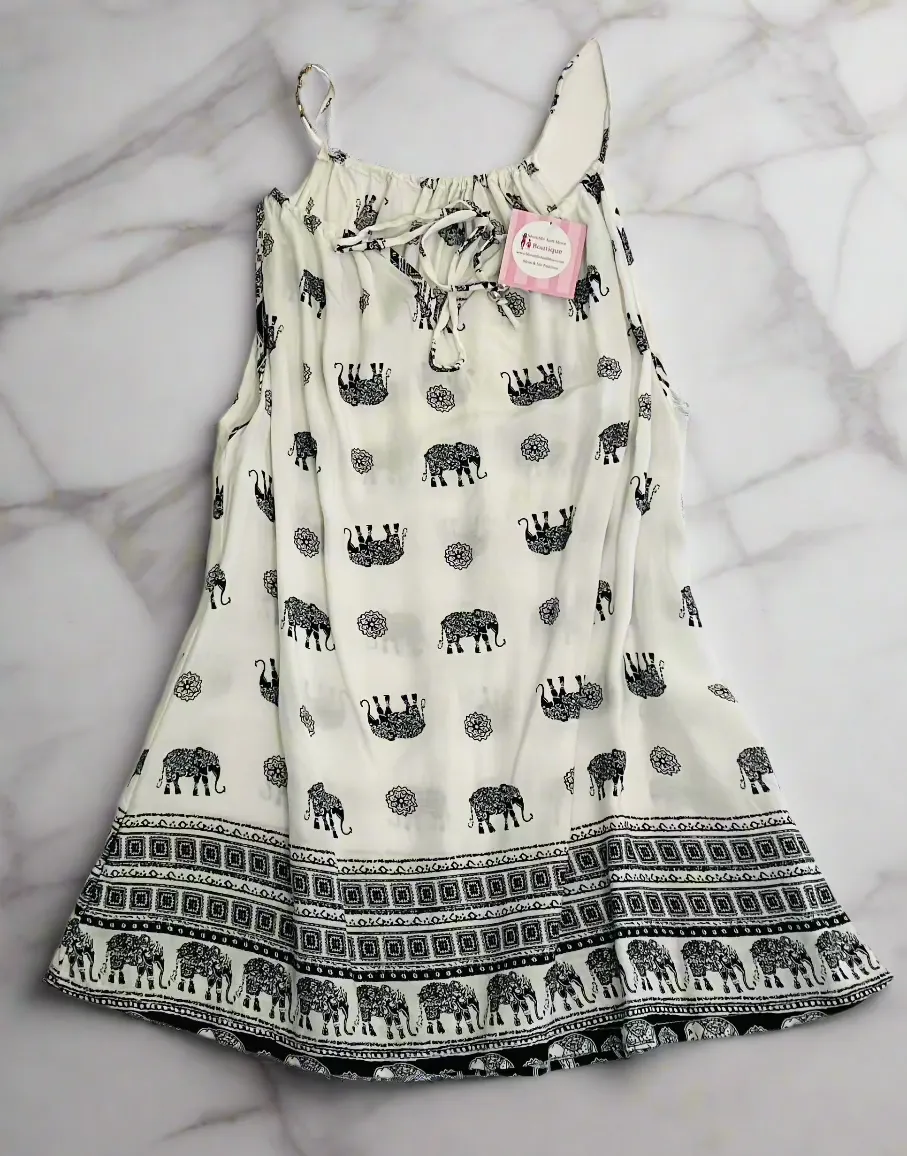 Womens Elephant Paisley Graphic Tank Top Summer Shirt White/Black Sizes S/M/L