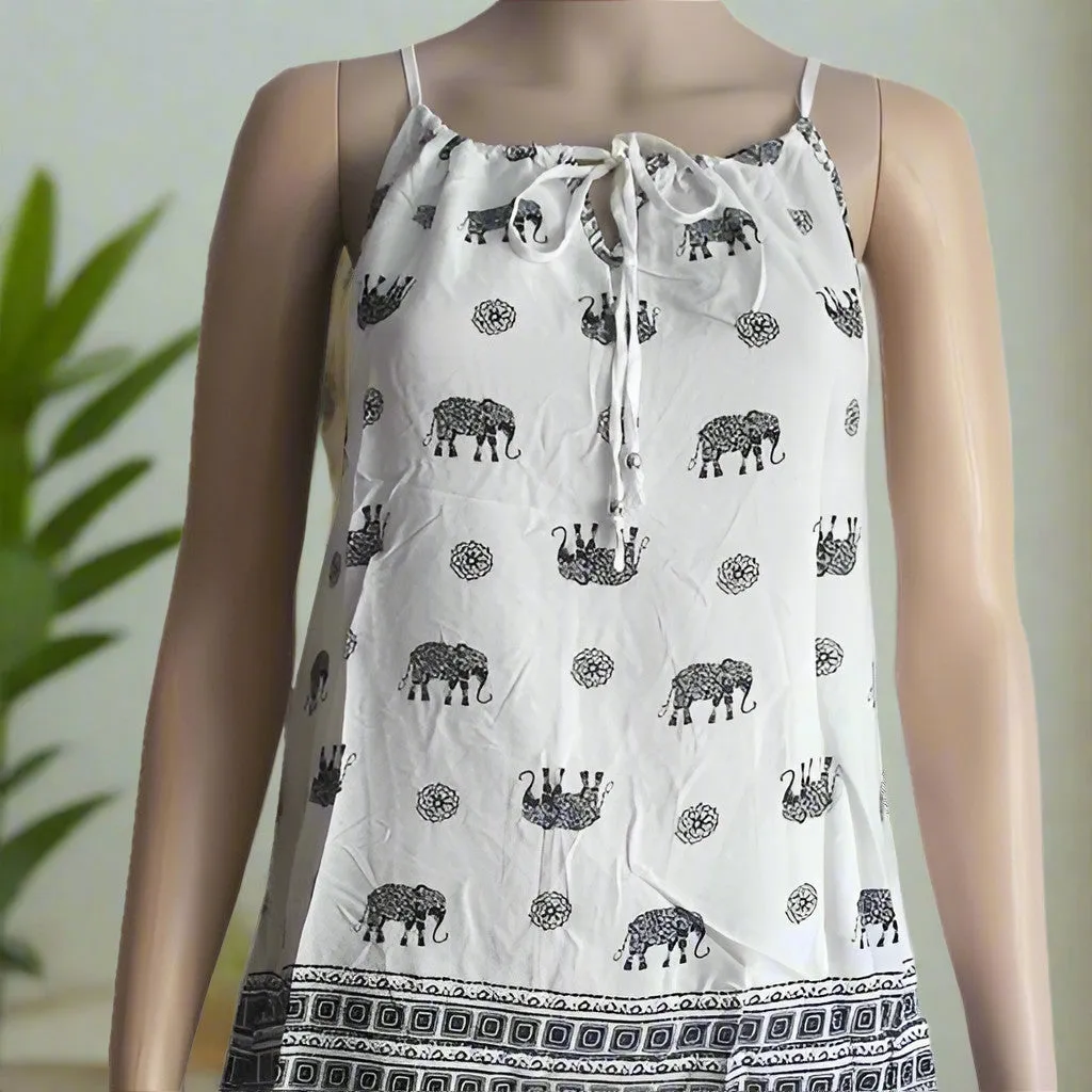 Womens Elephant Paisley Graphic Tank Top Summer Shirt White/Black Sizes S/M/L