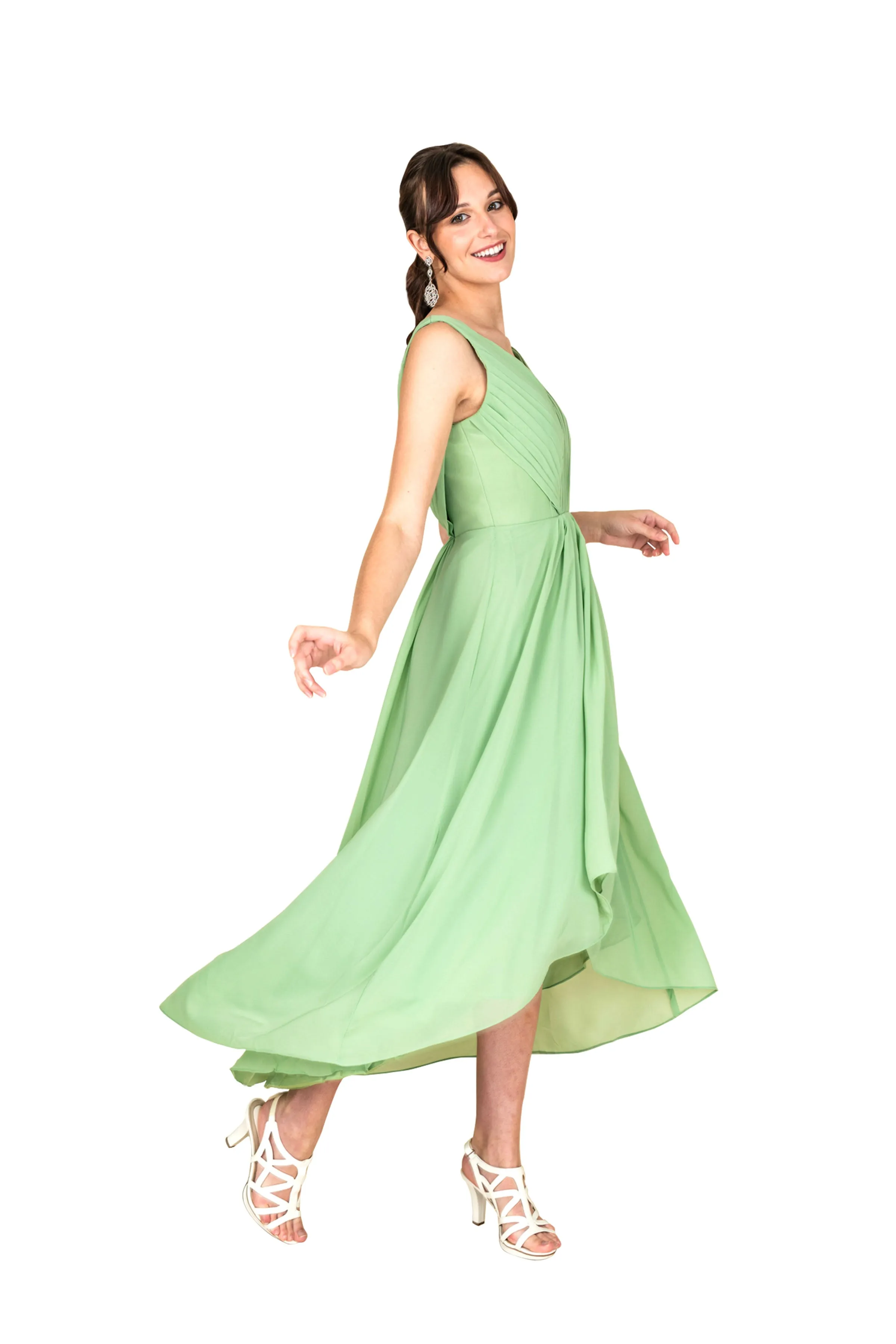 Womens Formal Train Chiffon Midi Dress