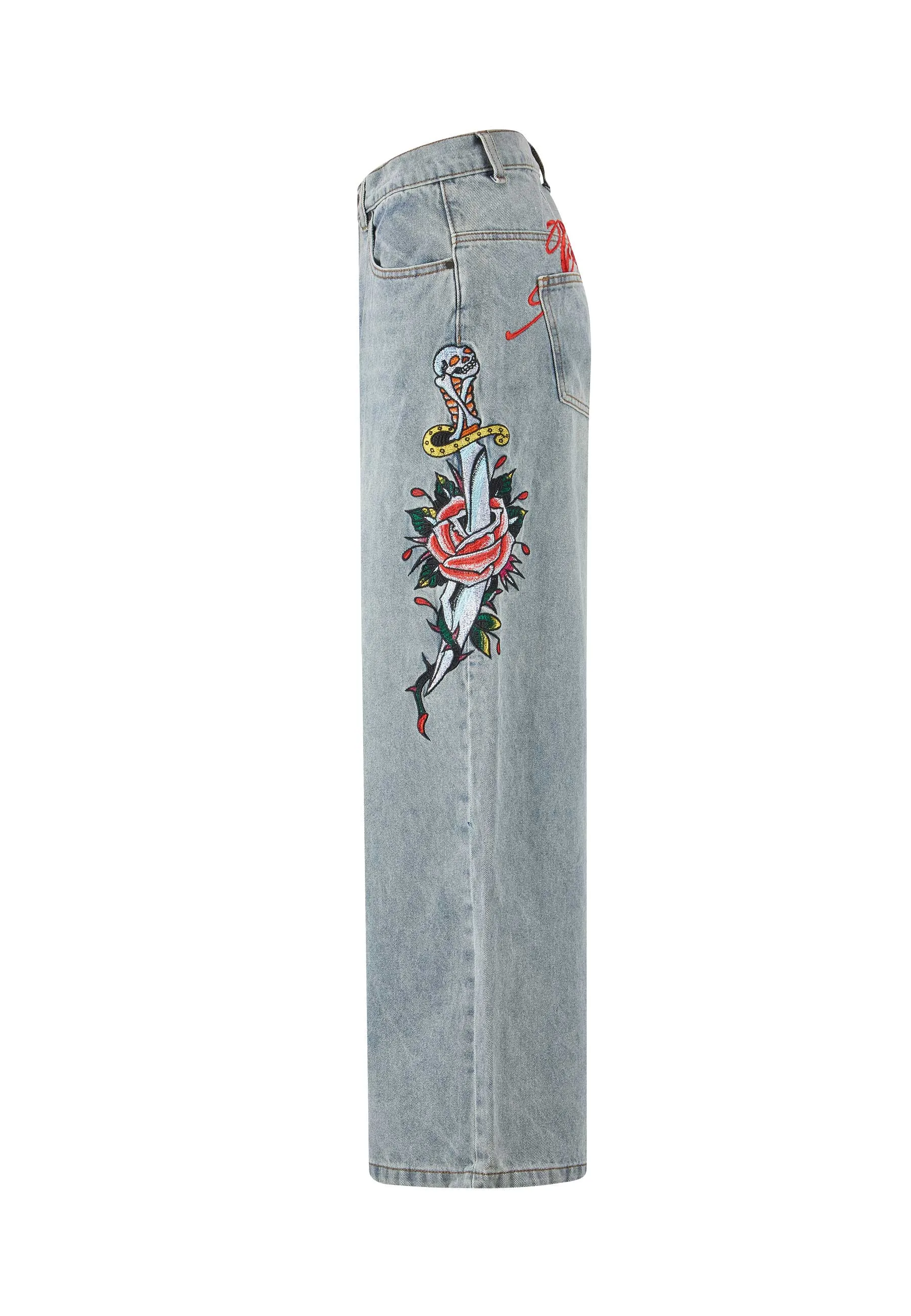 Womens Love Kills Xtra Oversized Denim Trousers Jeans - Bleach