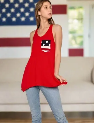 Womens Red American Flag Tank Top, Sizes S/M/L/XL, Red/White/Blue