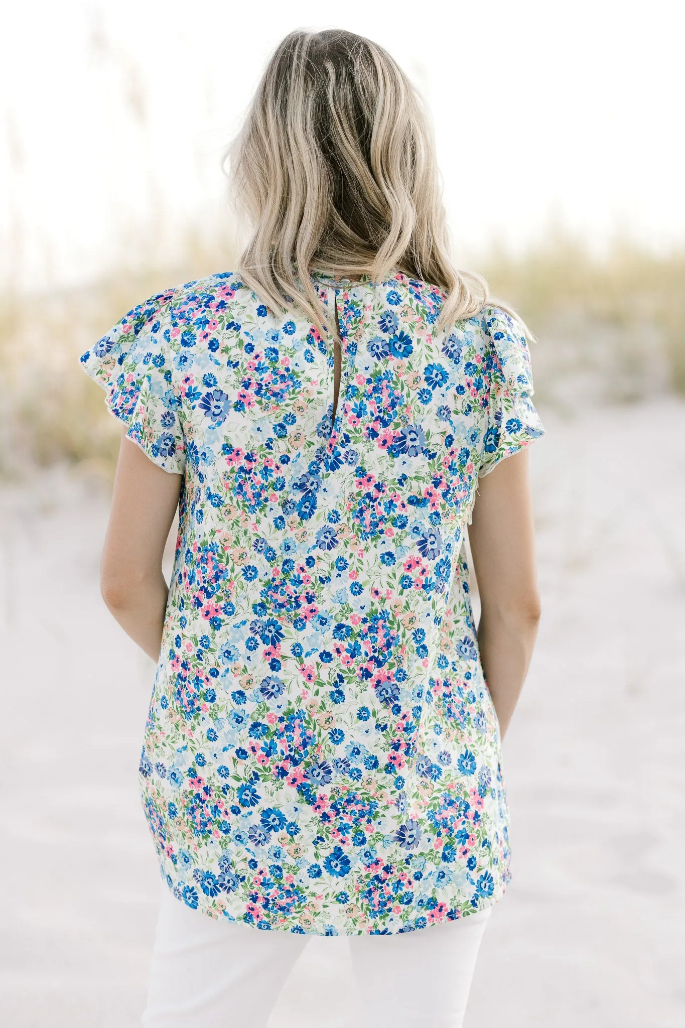 X Blue White Floral Top